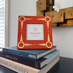 Vintage 7" x 7" Jonathan Adler Orange & Brass Enamel Photo Frame